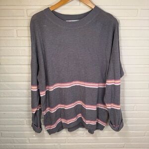 Free People Beach Gray Striped Mariner Oversized Sweater, Women’s Size XS